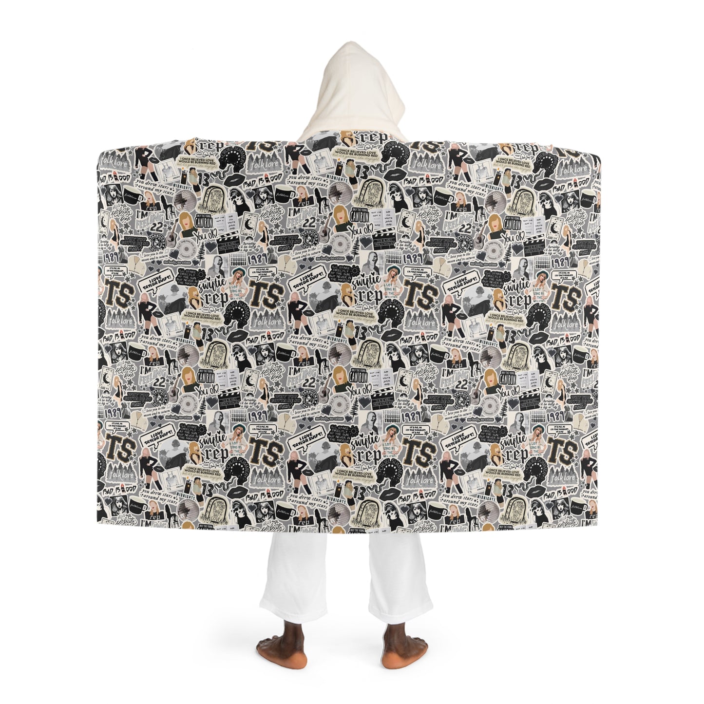 Swiftie Black & White Teen Hooded Sherpa Fleece Blanket
