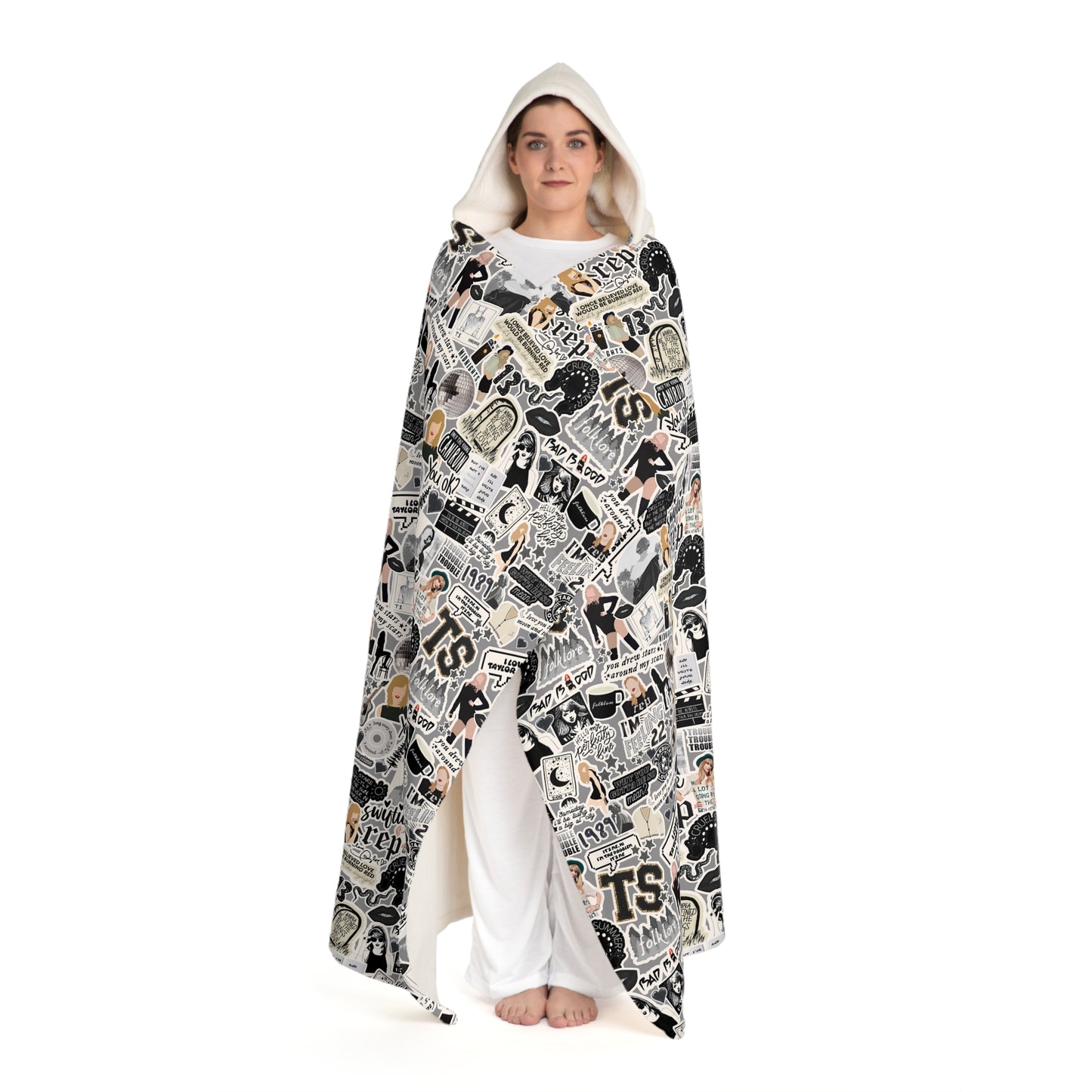 Swiftie Black & White Teen Hooded Sherpa Fleece Blanket