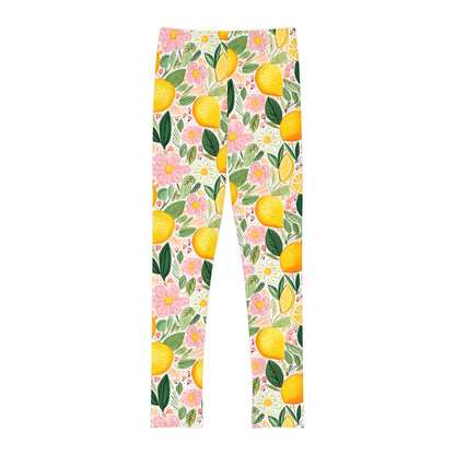 Pink and Yellow Summer Lemons Girls Full-Length Leggings