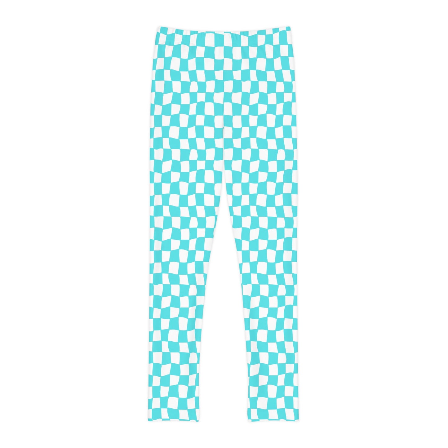 Teal and White Wavy Checkered Full-Length Leggings