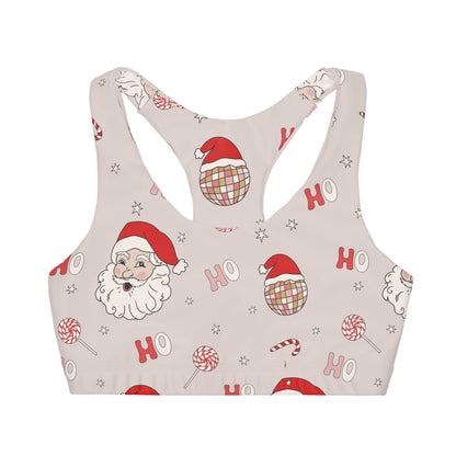 Retro Santa Disco Ball Santa Hat Girls' Double Lined Seamless Sports Bra