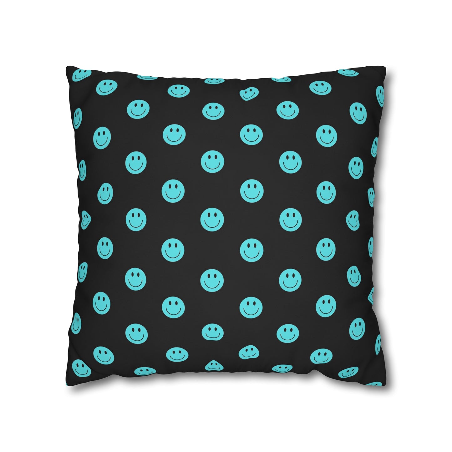 Black and Teal Smiley Face Square Polyester Pillowcase