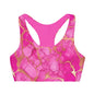 Pink and Gold Marble Style Girls' Double Lined Seamless Sports Bra