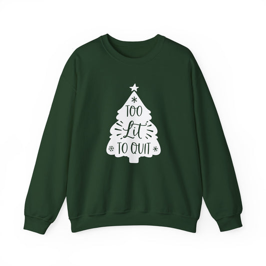 Funny Christmas Tree, Too Lit to Quit Unisex Heavy Blend™ Crewneck Sweatshirt