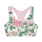 Preppy Winter Snowman Christmas Tree Girls' Sports Bra