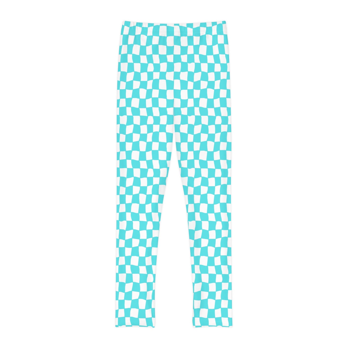 Teal and White Wavy Checkered Full-Length Leggings