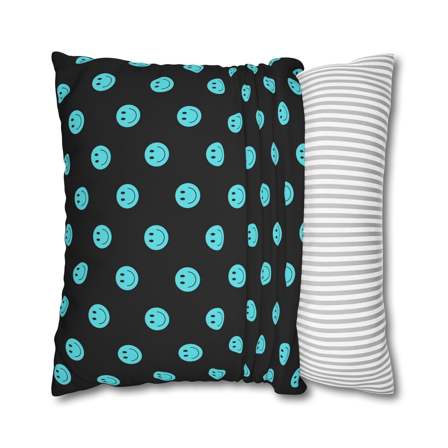 Black and Teal Smiley Face Square Polyester Pillowcase