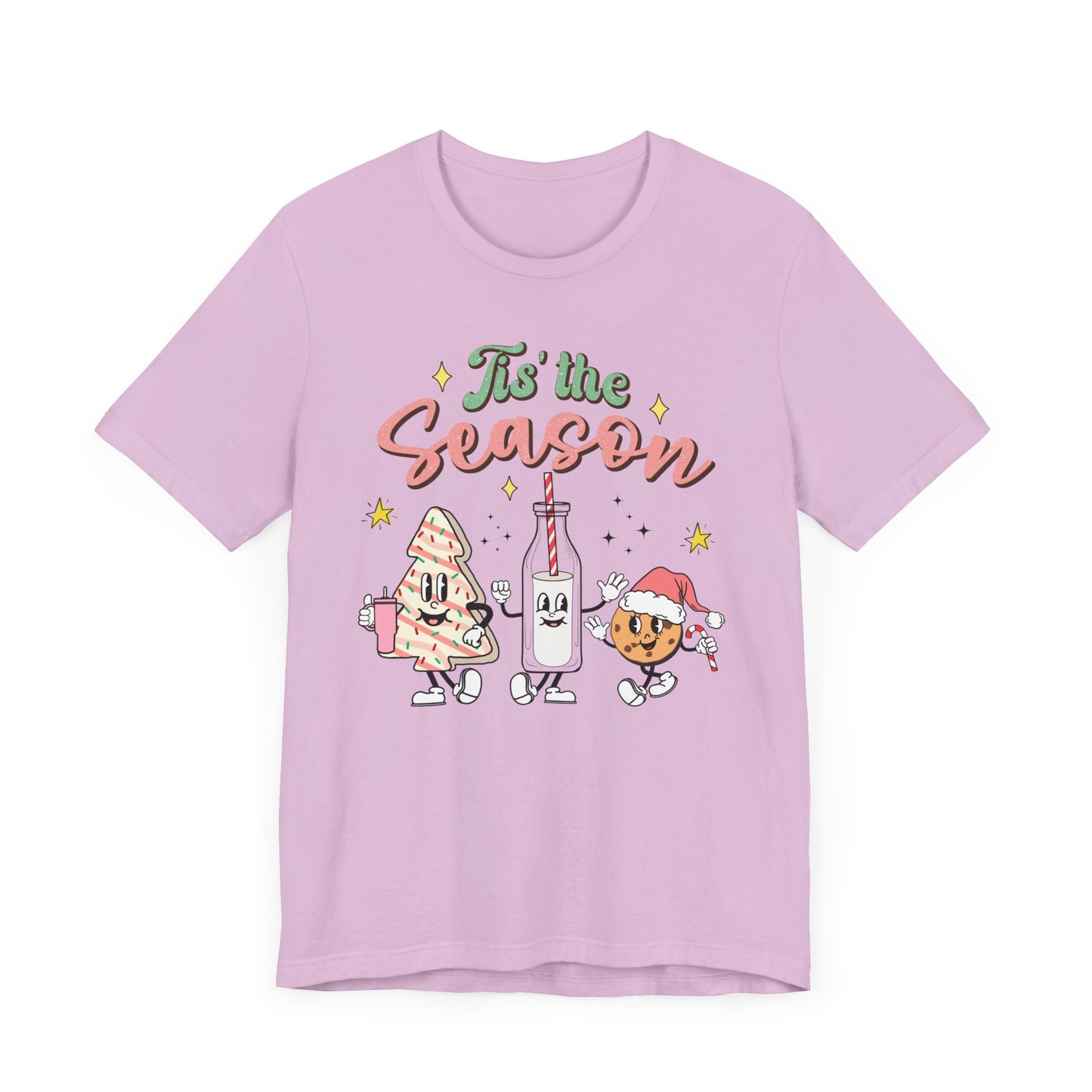 Tis' the Season Milk and Cookies and Christmas Tree Snack Funny Short Sleeve Tee