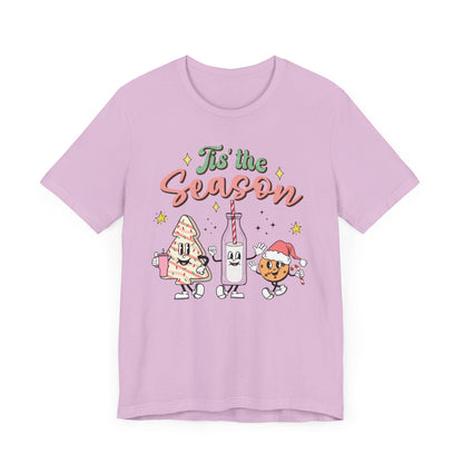 Tis' the Season Milk and Cookies and Christmas Tree Snack Funny Short Sleeve Tee