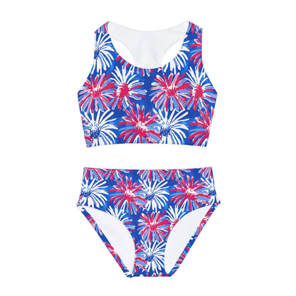 Preppy 4th of July Fireworks Girls Two Piece Swimsuit