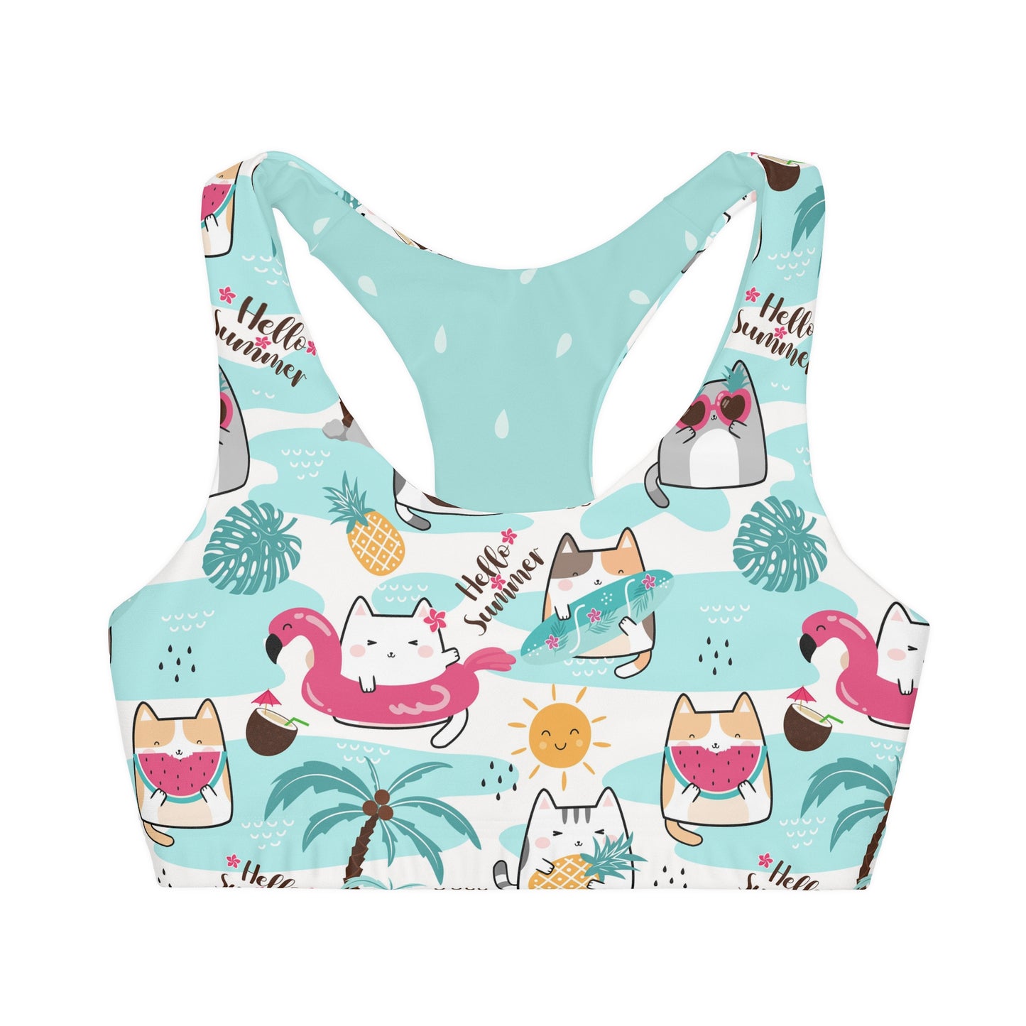 Summer Flamingo, Watermelon, Cats Girls' Double Lined Seamless Sports Bra