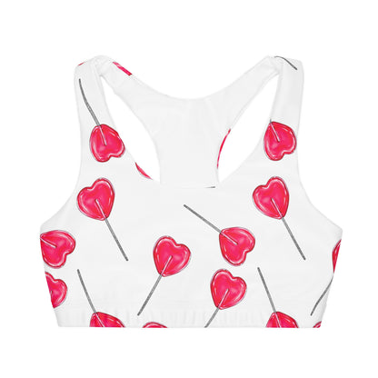 Red Heart Lollipop Valentines Day Girls Sports Bra