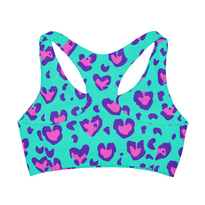 Teal Leopard Girls' Double Lined Seamless Sports Bra