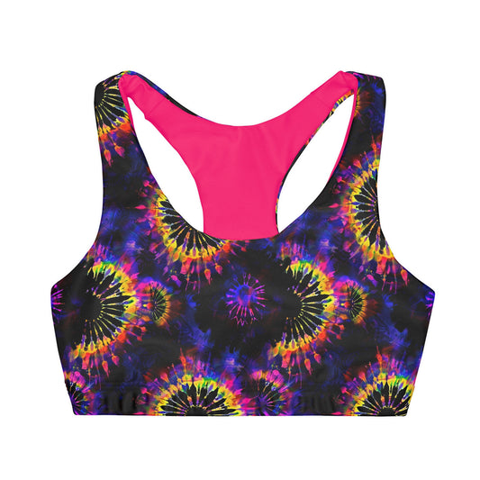 Neon Tie Dye Black Pink & Yellow Girls Seamless Sports Bra