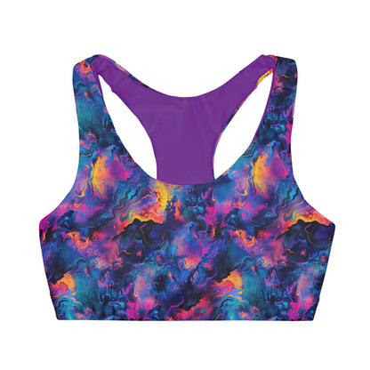 Neon Tie Dye Purple Fire Girls Seamless Sports Bra