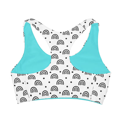 Black, White Teal Cute Rainbow Designs Girls Sports Bra