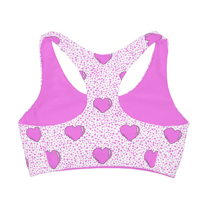 Pink Hearts Girls' Double Lined Seamless Sports Bra