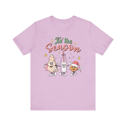 Tis' the Season Milk and Cookies and Christmas Tree Snack Funny Short Sleeve Tee