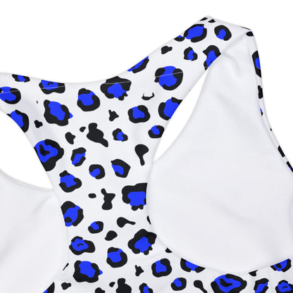 Blue and Black Neon Leopard Girls Two Piece Swimsuit