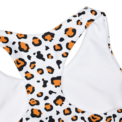 Orange and Black Neon Leopard Girls Two Piece Swimsuit