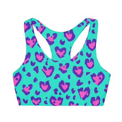 Teal Leopard Girls' Double Lined Seamless Sports Bra