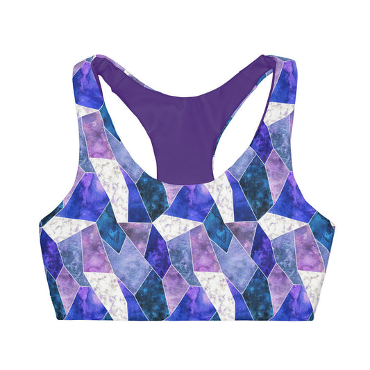 Purple Blue Geometric Girls' Double Lined Seamless Sports Bra