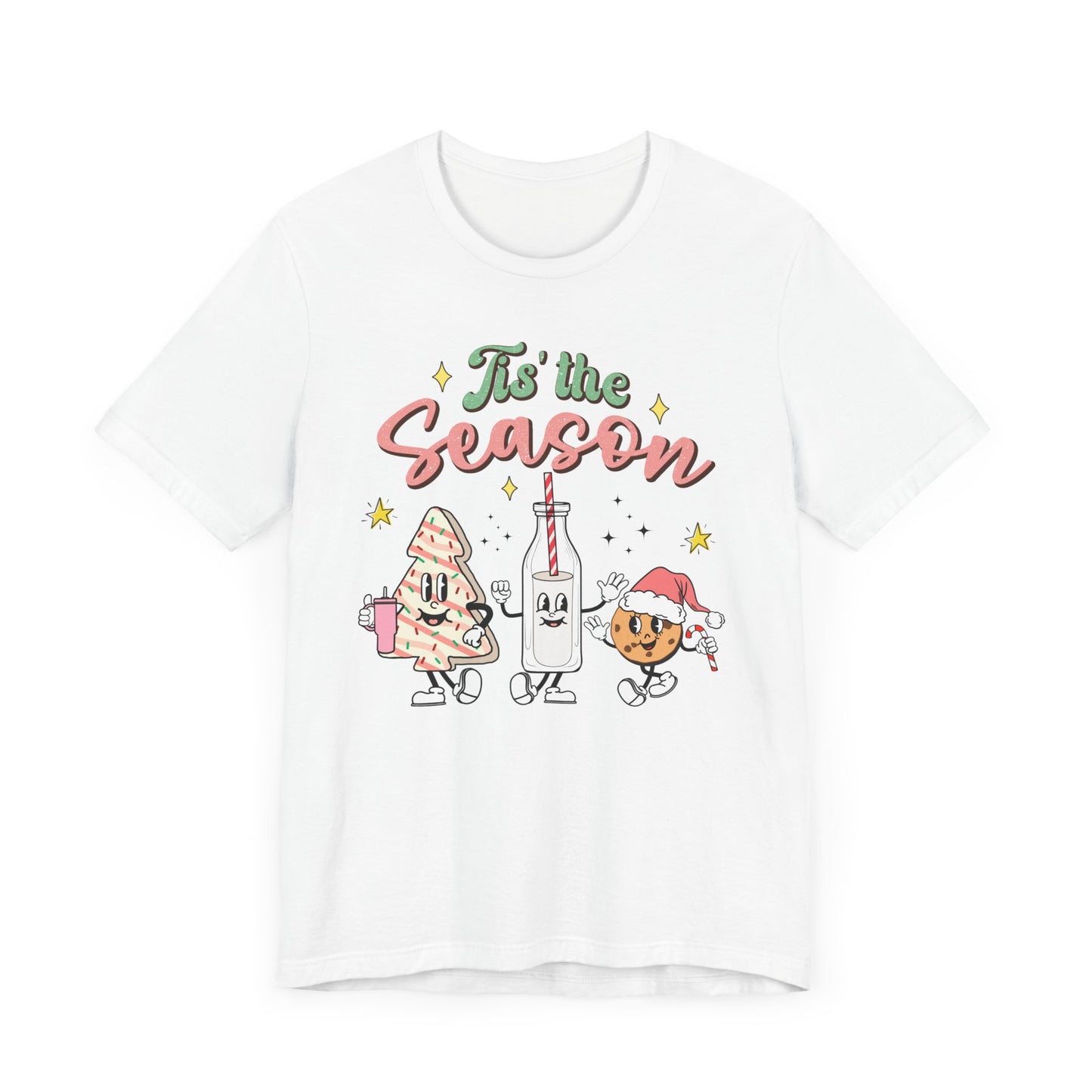 Tis' the Season Milk and Cookies and Christmas Tree Snack Funny Short Sleeve Tee