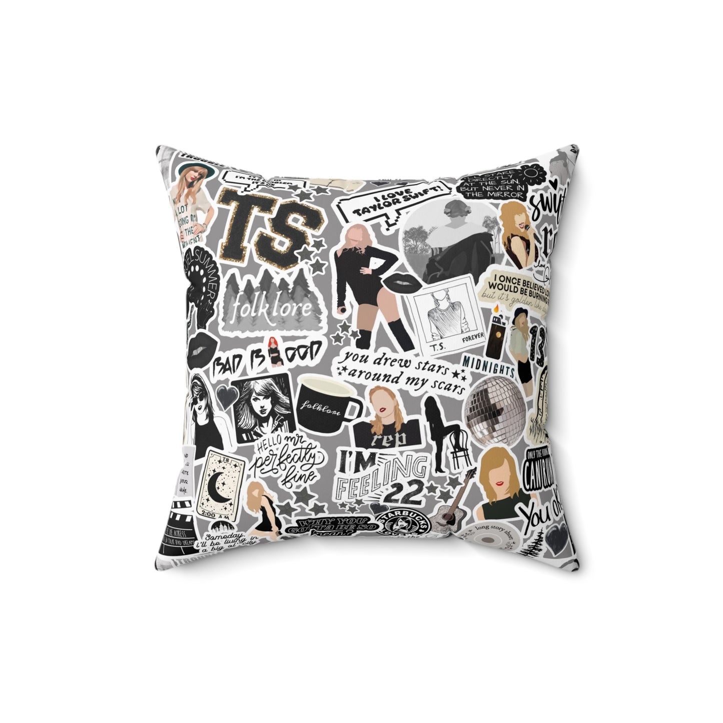 Black Swiftie Square Pillow with Insert, Offered in 4 Sizes