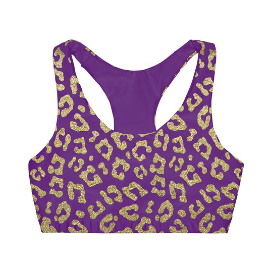 Purple and Gold Leopard Girls Sports Bra