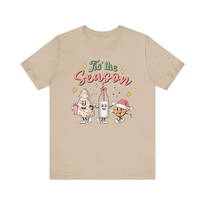 Tis' the Season Milk and Cookies and Christmas Tree Snack Funny Short Sleeve Tee