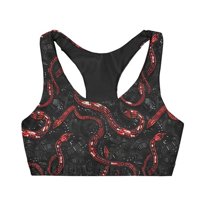 Swiftie Black and Red Snake Graphic Girls' Double Lined Seamless Sports Bra