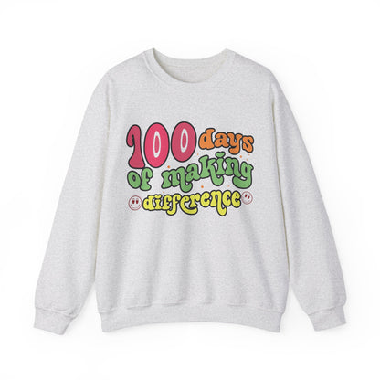 100 Days of Making a Difference Teacher Crewneck Sweatshirt, 5 Colors Available