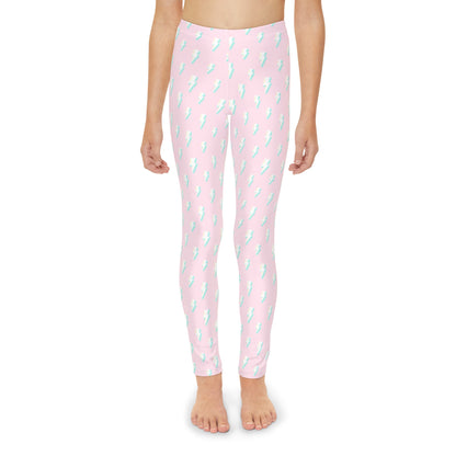 Pink and Teal Bolts Girls Full-Length Leggings