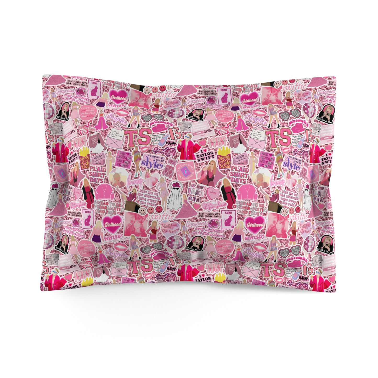 Swiftie Pink Pillow Sham, Design on Front and Cream Back, Please Select QTY 2 for a Pair