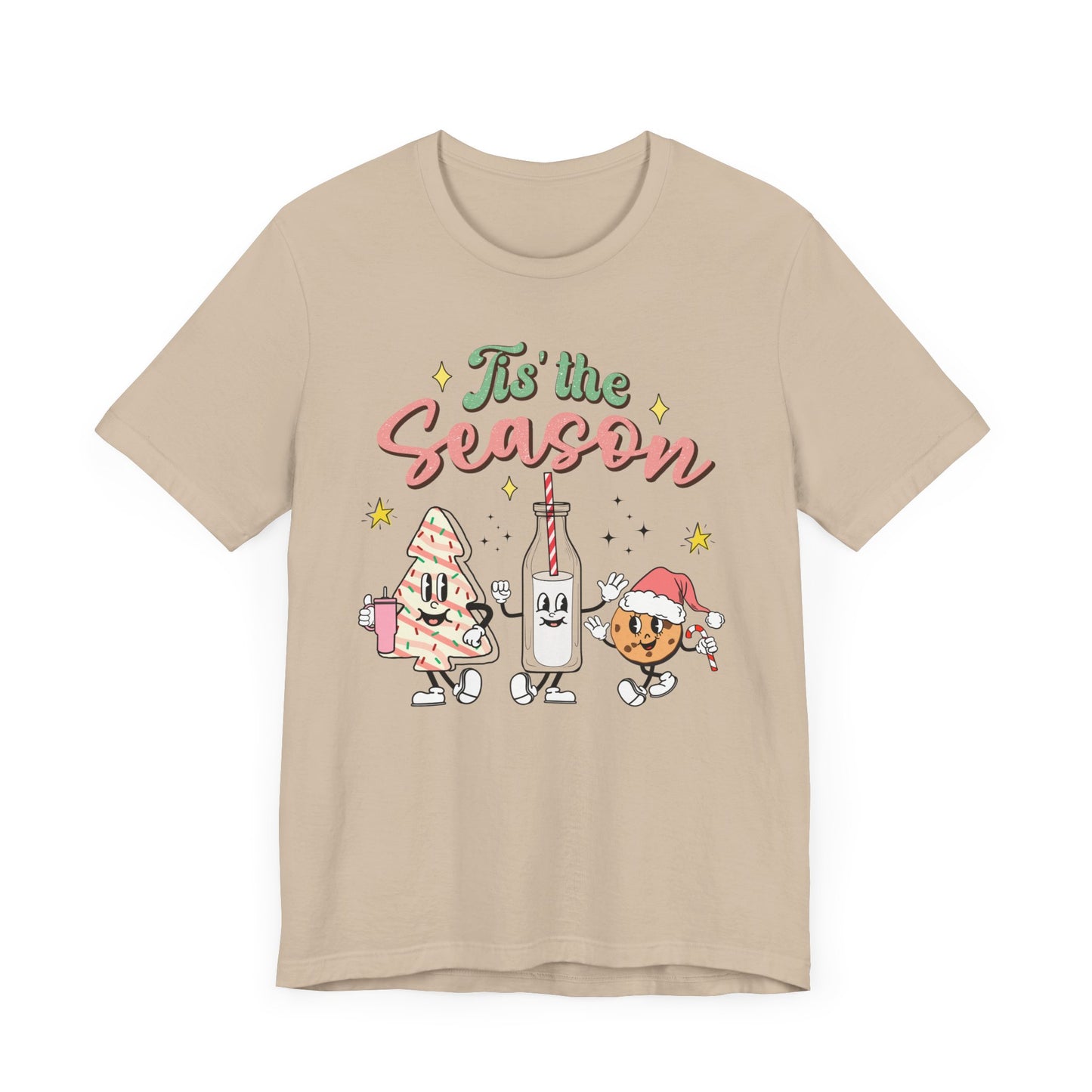 Tis' the Season Milk and Cookies and Christmas Tree Snack Funny Short Sleeve Tee