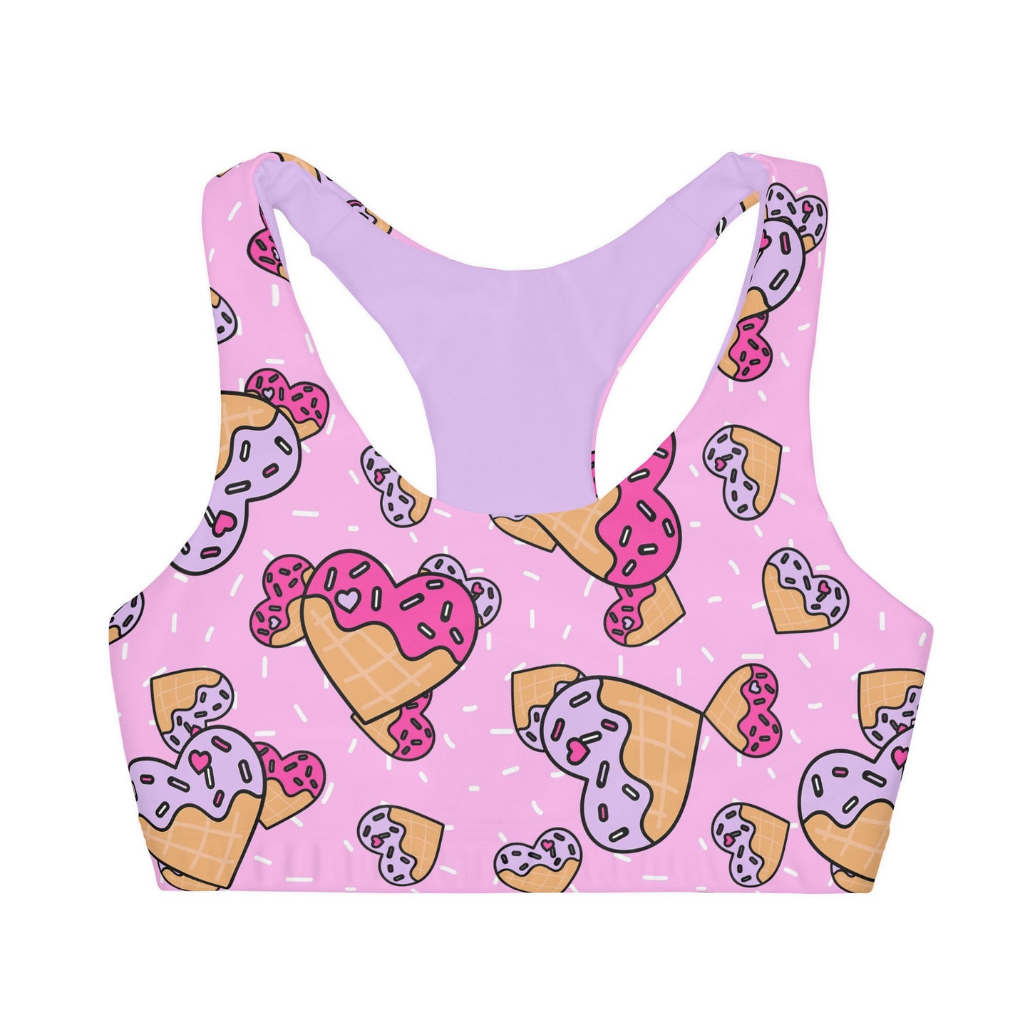 Waffle Cone Heart Pink and Purple Valentines Girls Sports Bra