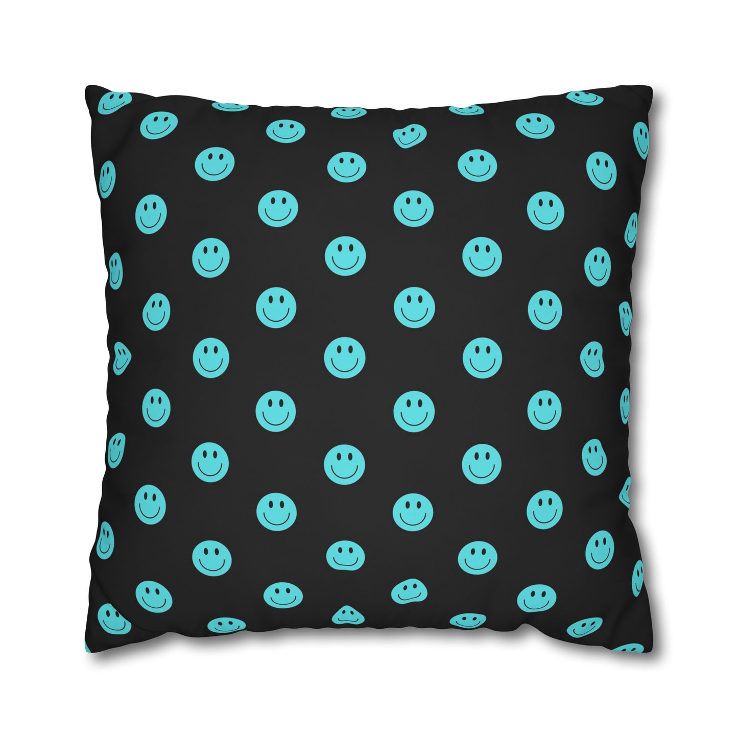 Black and Teal Smiley Face Square Polyester Pillowcase