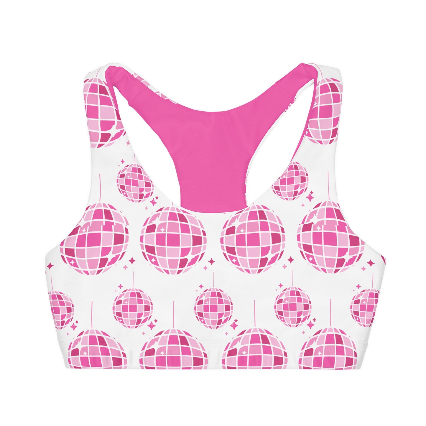 Swiftie Pink Disco Ball Inspired Girls' Double Lined Seamless Sports Bra