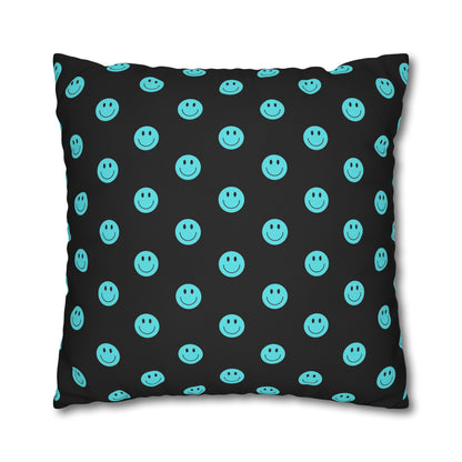 Black and Teal Smiley Face Square Polyester Pillowcase