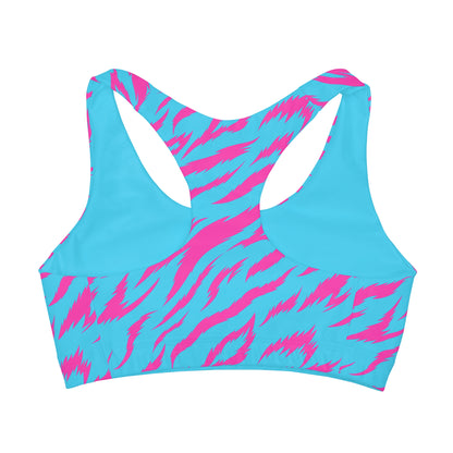 Blue and Pink Animal Stripes Girls' Double Lined Seamless Sports Bra