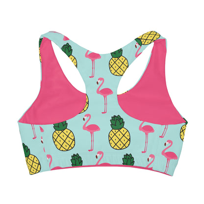 Pineapple and Flamingo Blue and Pink Girls Sports Bra