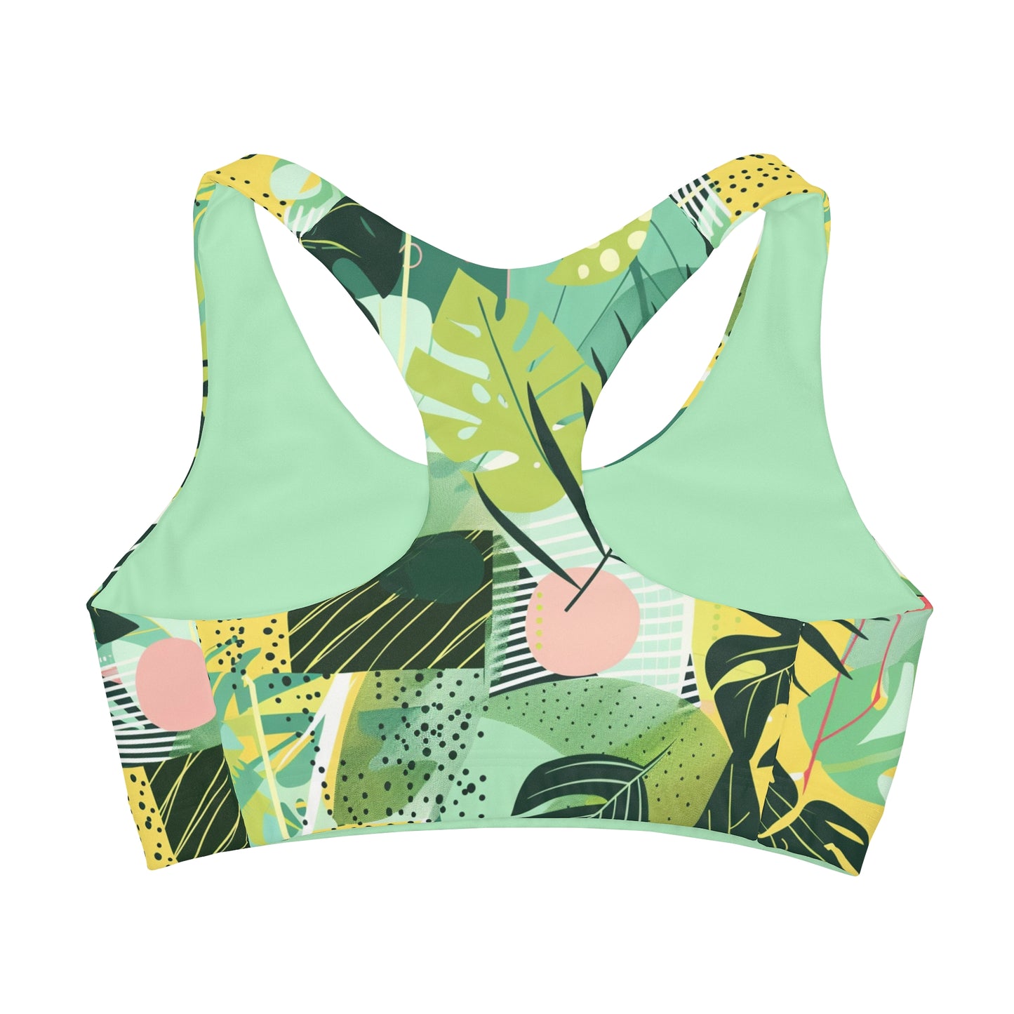 Tropical Flamingo Green Style Girls' Double Lined Seamless Sports Bra