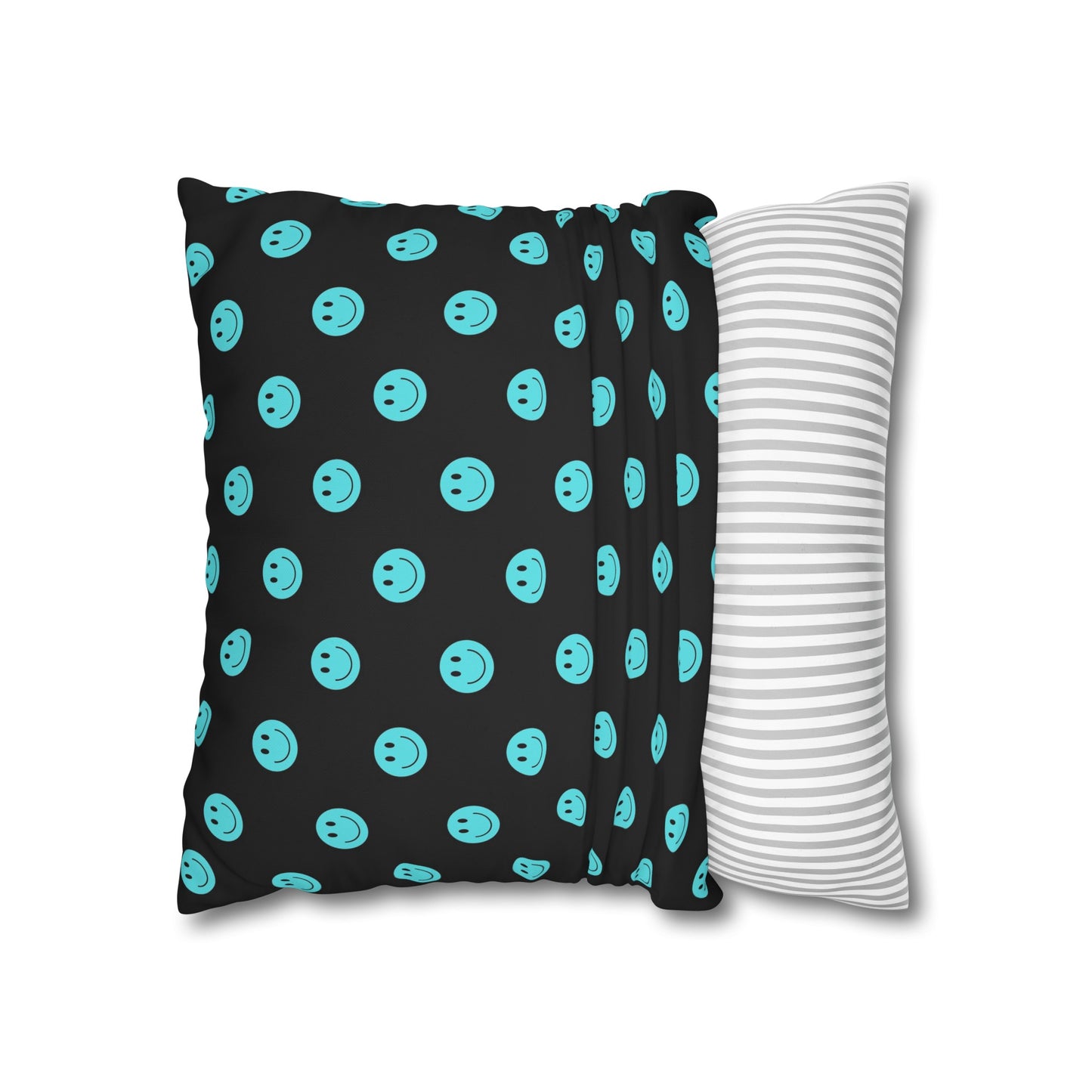 Black and Teal Smiley Face Square Polyester Pillowcase