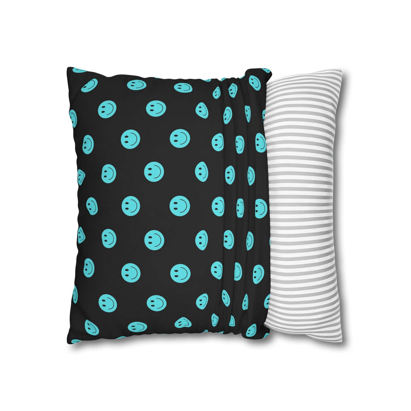 Black and Teal Smiley Face Square Polyester Pillowcase