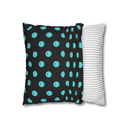 Black and Teal Smiley Face Square Polyester Pillowcase