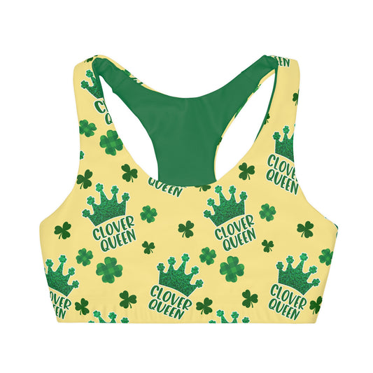 Clover Queen Yellow and Green Double Lined Seamless Sports Bra