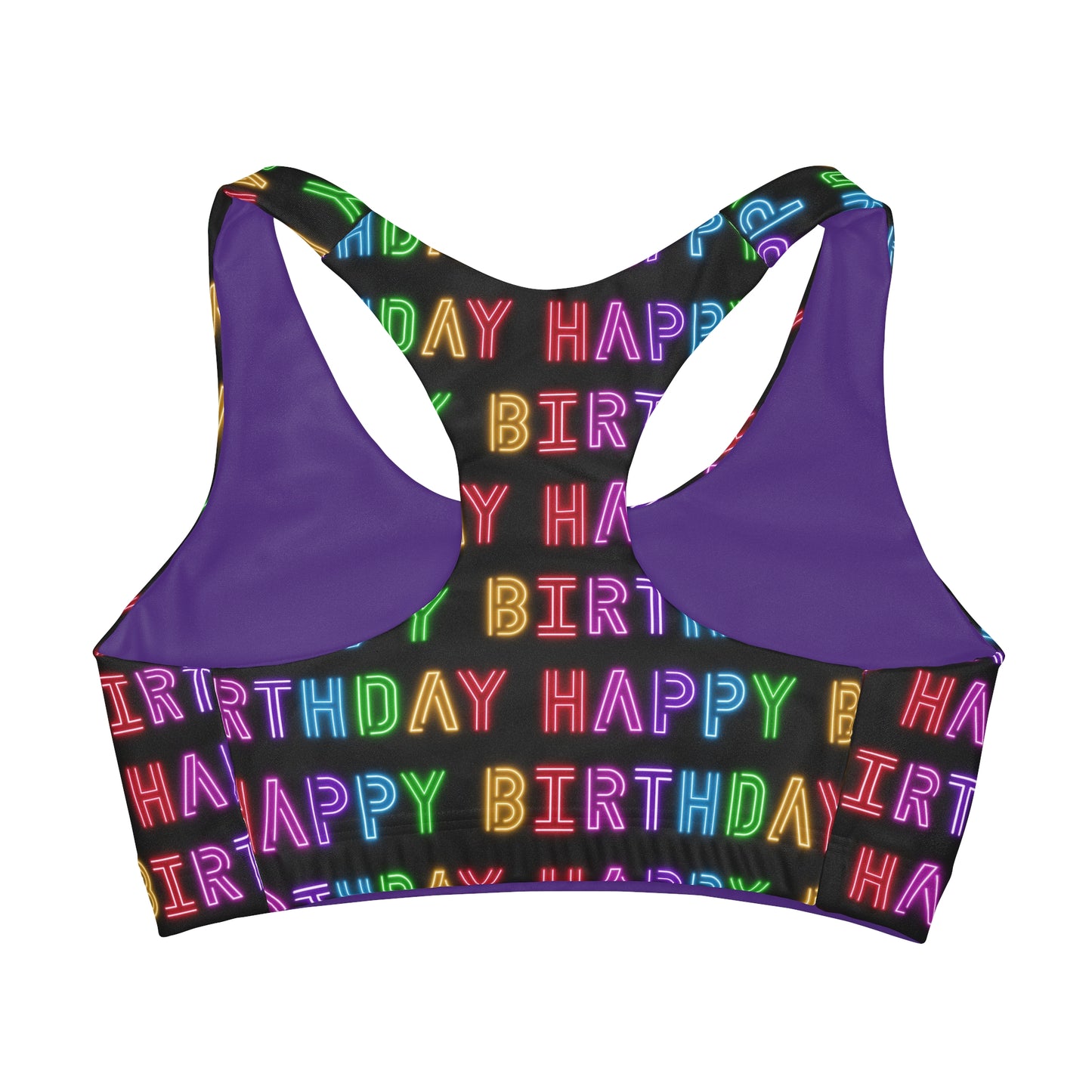 Happy Birthday Black and Purple Girls' Double Lined Seamless Sports Bra