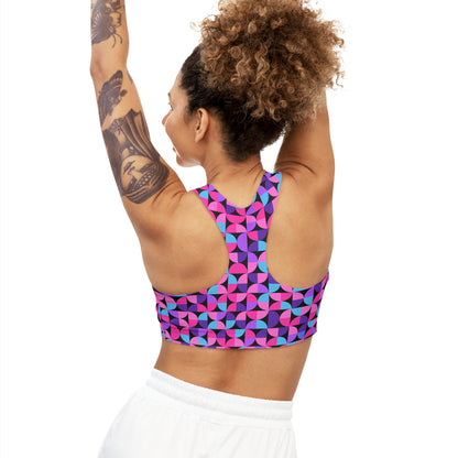 Geometric Teal, Purple, Pink Sports Bra