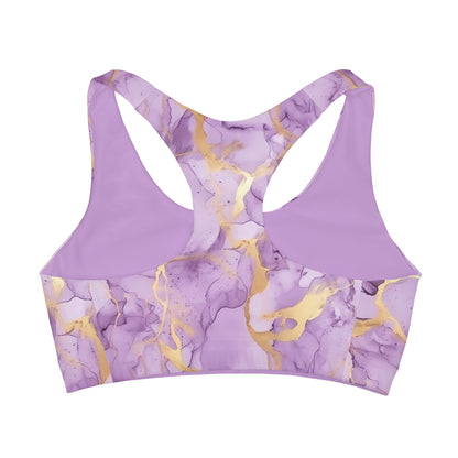 Purple and Gold Marble Style Girls' Double Lined Seamless Sports Bra