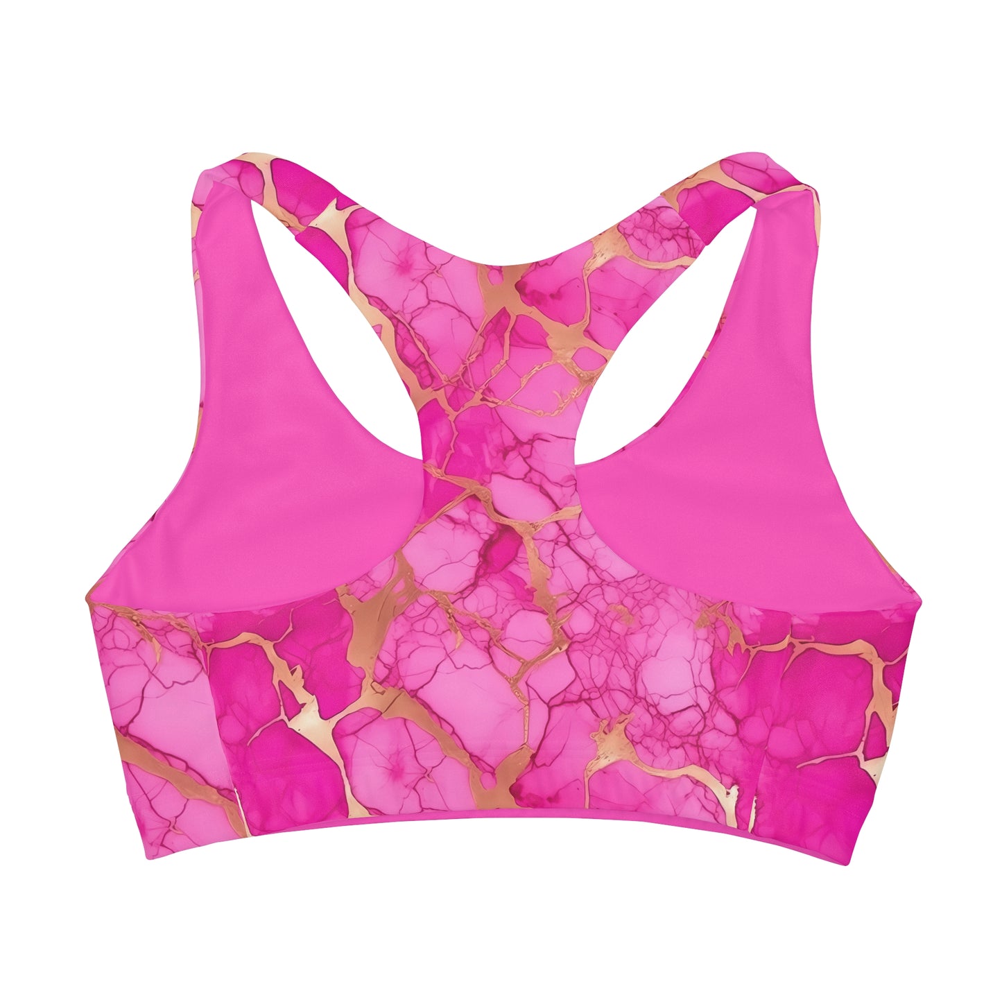 Pink and Gold Marble Style Girls' Double Lined Seamless Sports Bra